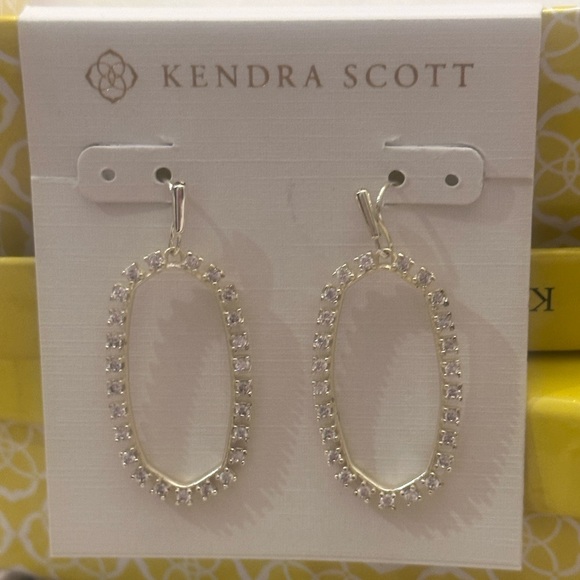 New Kendra‎ Scott Elle Open Frame Crystal Drop Earrings In gold - Picture 4 of 6